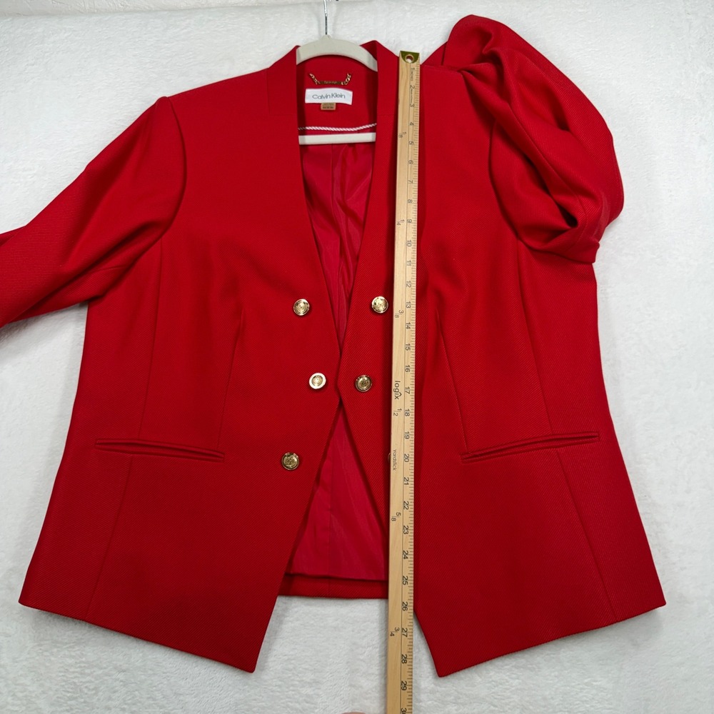 Calvin Klein 18W Blazer Open Front Red Gold Button Career Classic Professional - Picture 11 of 13